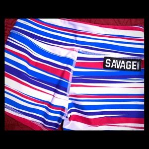 Savage Barbell booty short red, white, blue, small